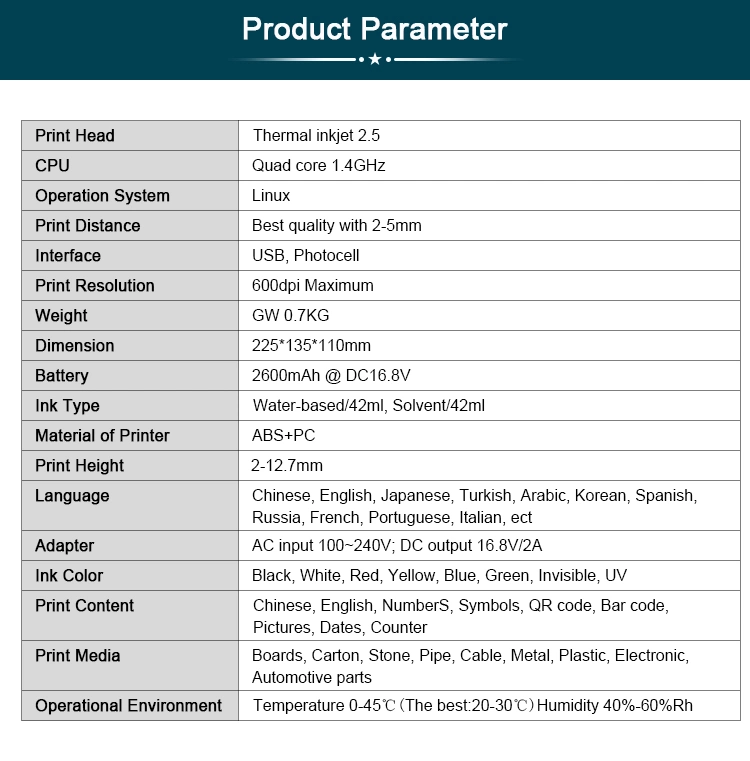 Cheap Label Jet Thermal Handheld Intelligent Inkjet Printer with Good Quality