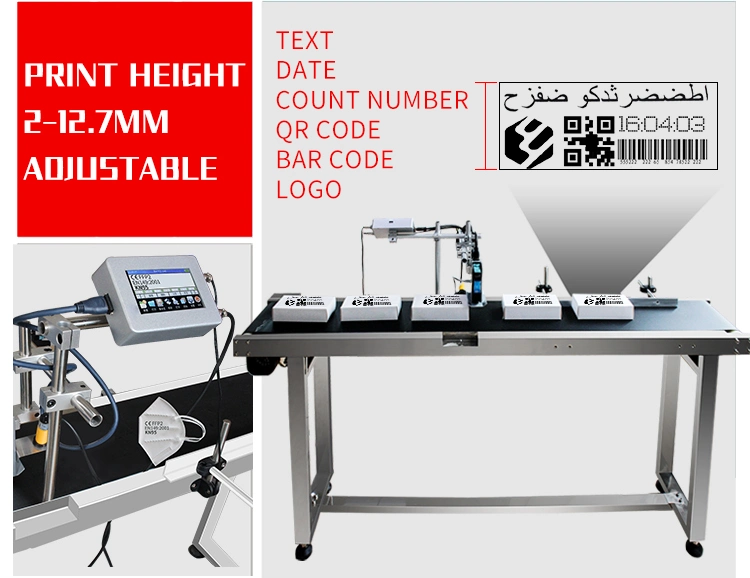 High Speed Continuous Online 12.7mm Date Qr Code Barcode Code Inkjet Printer